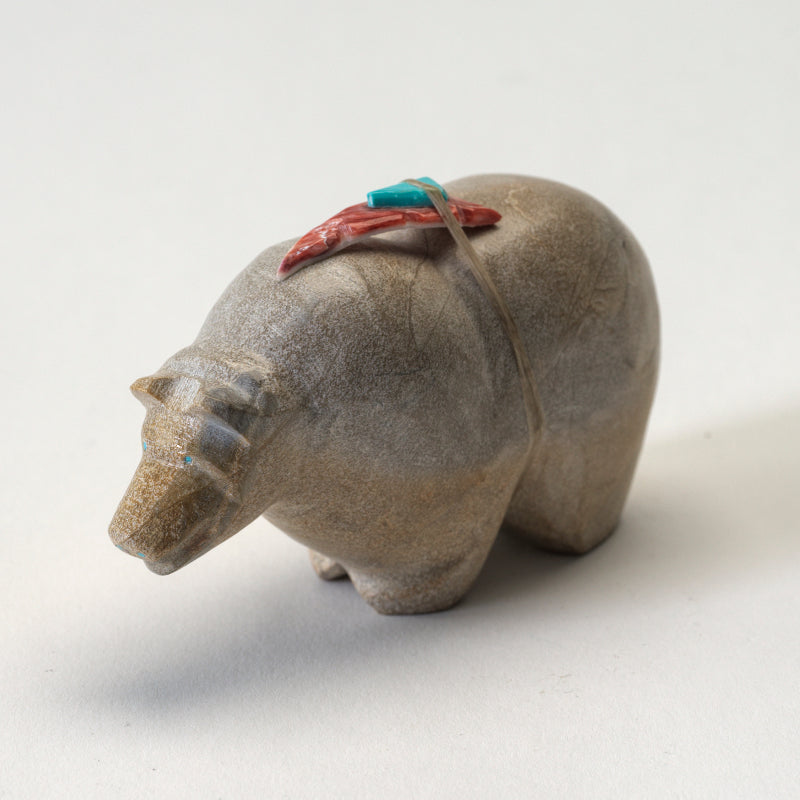 Delvin Leekya: Grey Zuni Stone, Bear With Gift
