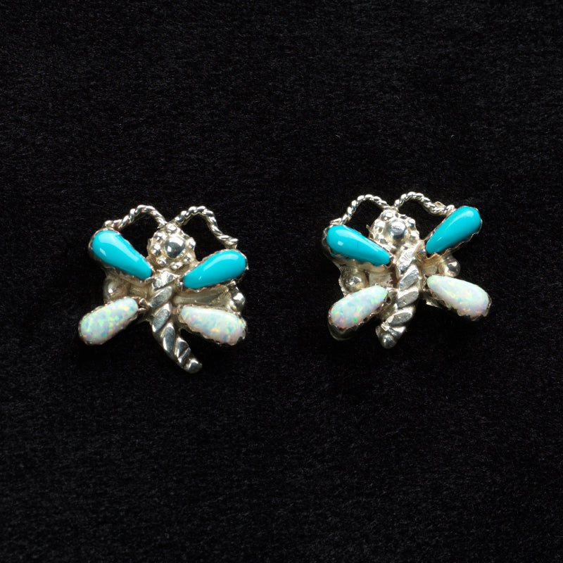 Erva Quam: Turquoise & White Lab Opal, Dragonfly Earring Post