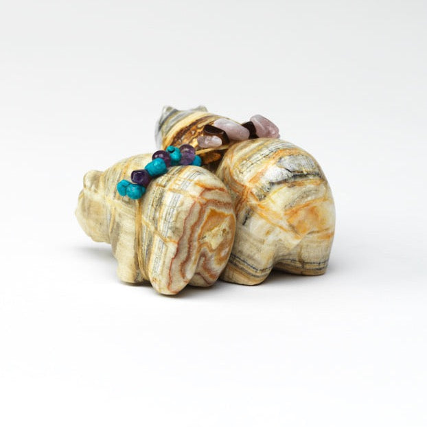 Farlan & Paulette Quam: Caribbean Calcite Twin Bear with bundle