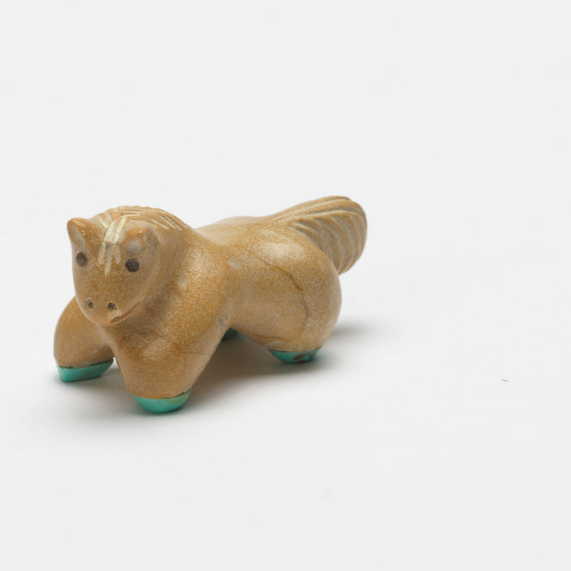 Hayes Leekya: Sandstone, Zuni Stone Horse With Turquoise Hooves