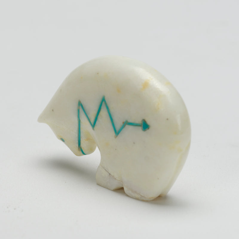 Stewart Quandelacy: White Marble, Medicine Bear with Turquoise Heartline