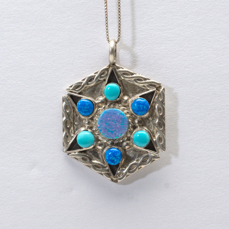 Alvina Lalio: Sterling Silver/Turquoise/Opal, Star Pendant