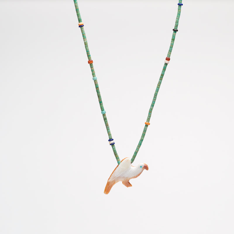 Andres Quandelacy (d): Orange Spiny Oyster Shell with turquoise beads, Eagle Necklace