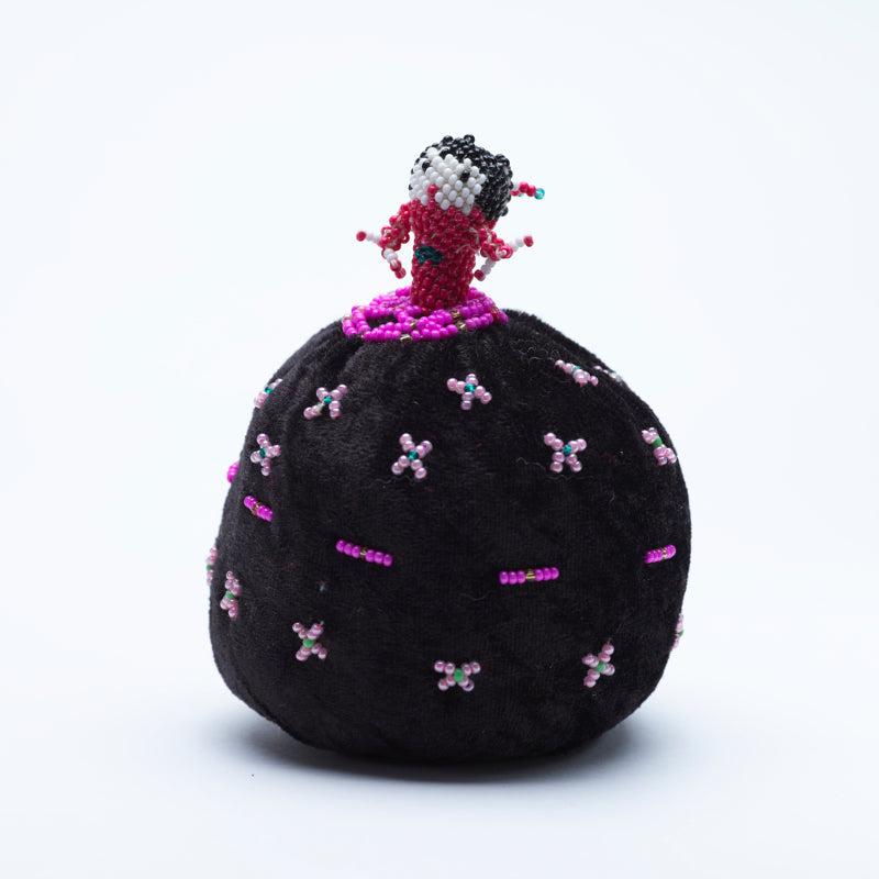 Marilyn Allapowa: Black Velvet, Pink/Red Beaded Pin Cushion
