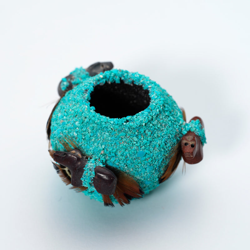 Marvelita Phillips: Turquoise Chips Covered: Mini Fetish Pot