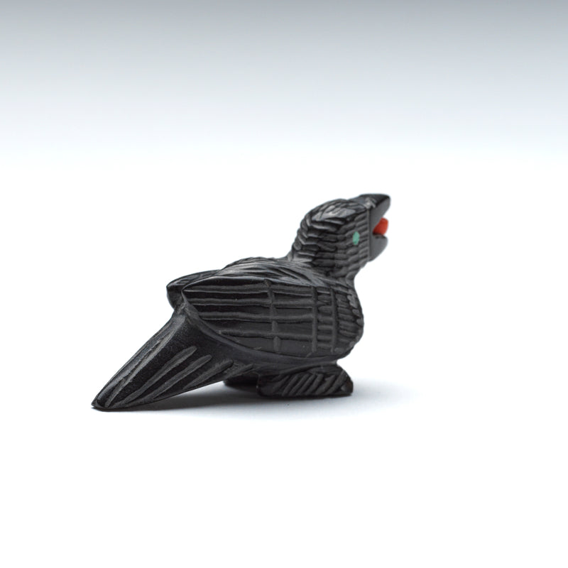 Ernie Mackel: Jet with Turquoise Eyes & Red Coral Berry, Raven