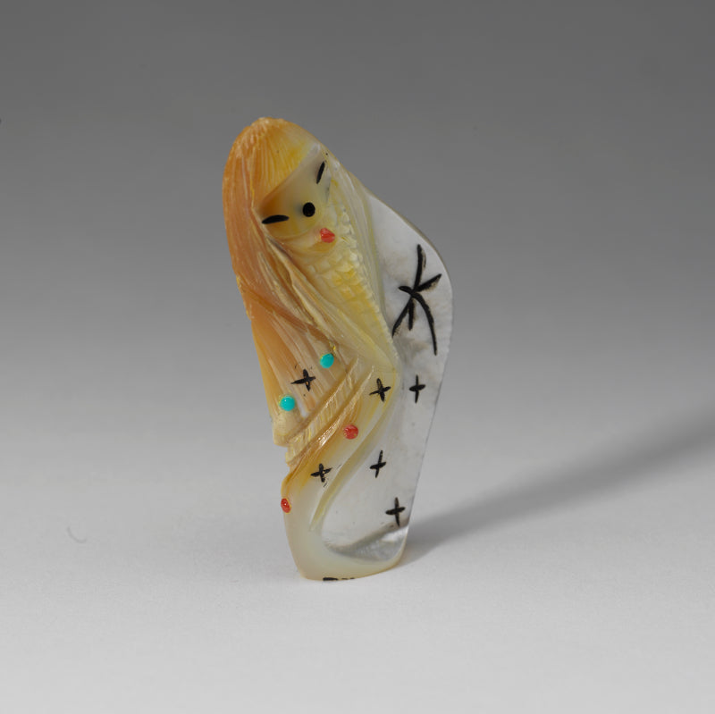 Kateri Q. Sanchez: Mother of Pearl with Jet & Turquoise & Coral, Corn Maiden