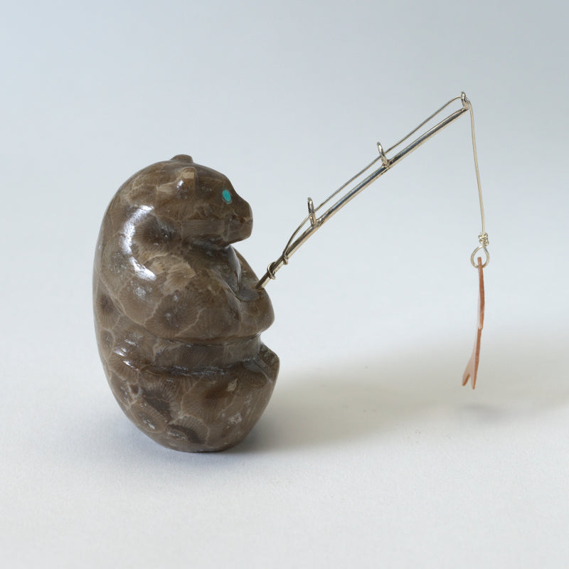 Christopher Gchachu: Petoskey, Standing Bear with Fishing pole