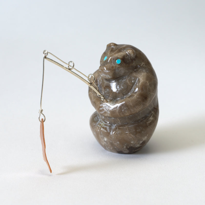 Christopher Gchachu: Petoskey, Standing Bear with Fishing pole