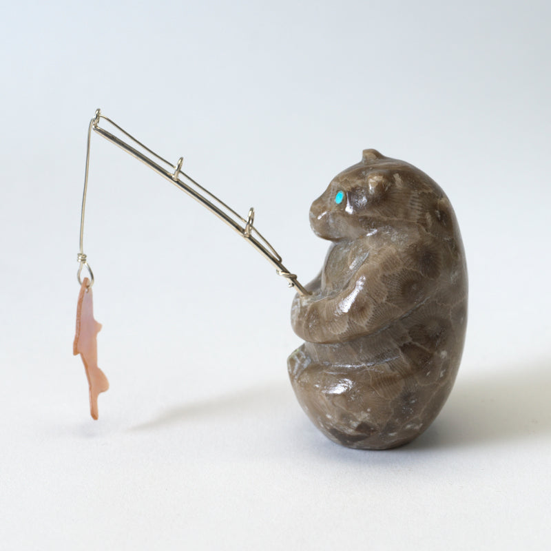 Christopher Gchachu: Petoskey, Standing Bear with Fishing pole