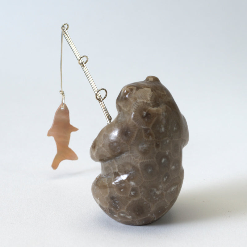 Christopher Gchachu: Petoskey, Standing Bear with Fishing pole
