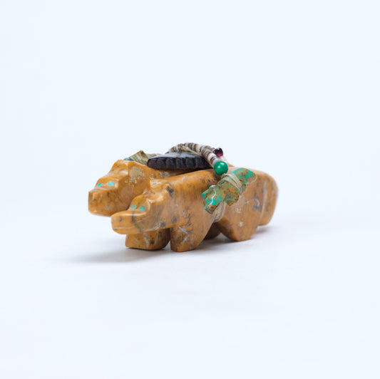 Jayne Quam: Dolomite, turquoise and marble, Pair of Wolves with pup