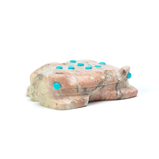 Danette Laate: Pink Jasper, Frog With Turquoise Dot Inlay
