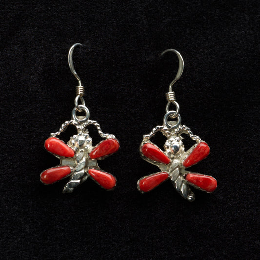Erva Quam: Coral, French Hook Dragonfly Earrings