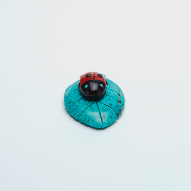 Turquoise Ladybug Georgette Quam: Coral/Jet Ladybug on Kingman Turquoise Leaf – Zuni ...