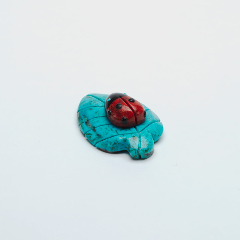 Turquoise Ladybug Georgette Quam: Coral/Jet Ladybug on Kingman Turquoise Leaf – Zuni ...