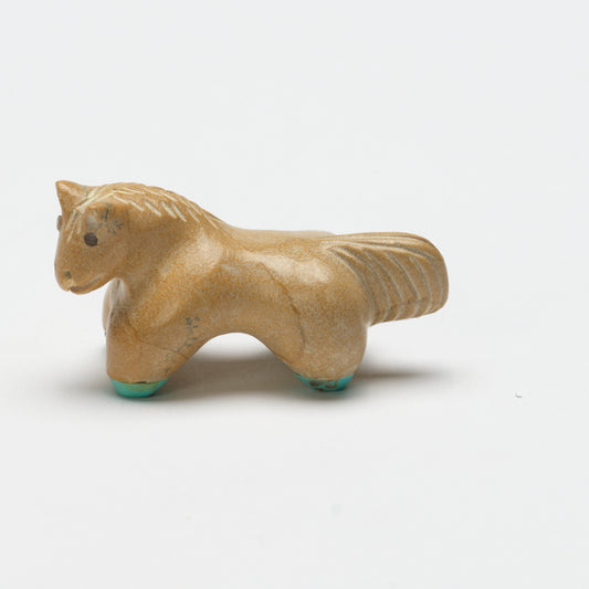 Hayes Leekya: Sandstone, Zuni Stone Horse With Turquoise Hooves