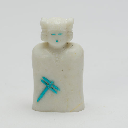 Clissa Martin: White Alabaster, Maiden With Turquoise Dragonfly