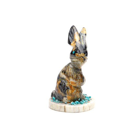 Stafford Chimoni: Egyptian marble, Rabbit on antler base with turquoise