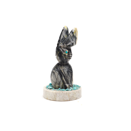 Stafford Chimoni: Picasso marble, Rabbit on antler base with turquoise