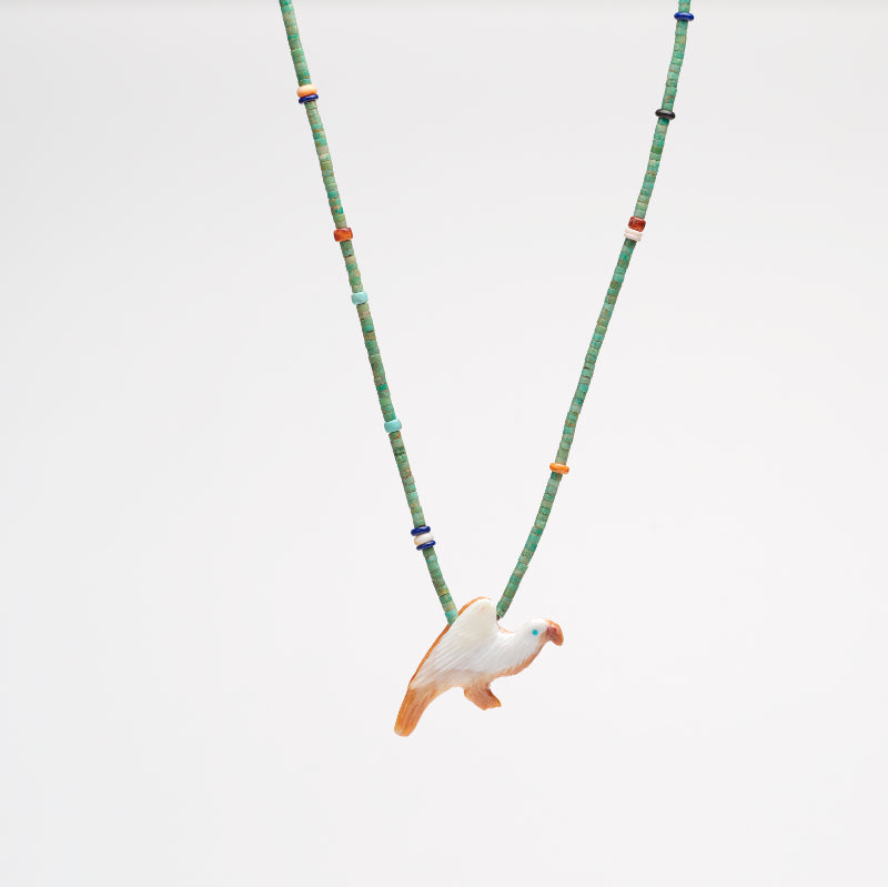 Andres Quandelacy: Orange Spiny Oyster Shell with turquoise beads, Eagle Necklace