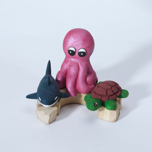 Evander Shelendewa: Cottonwood, Whale, Octopus & Turtle on Base