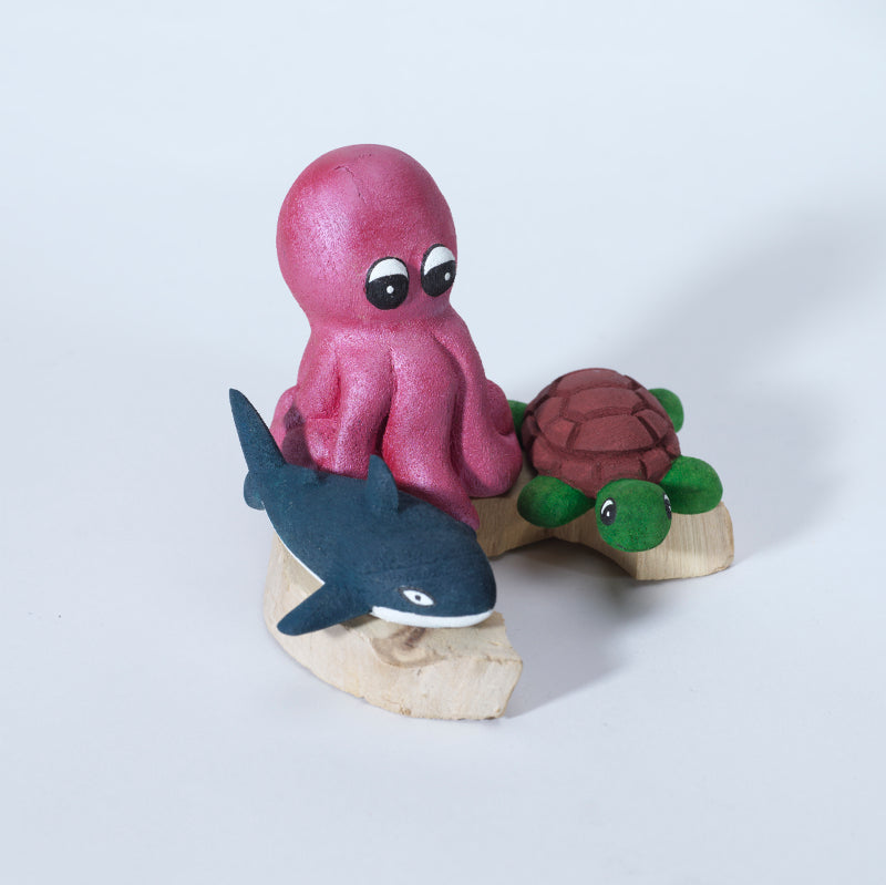Evander Shelendewa: Cottonwood, Whale, Octopus & Turtle on Base
