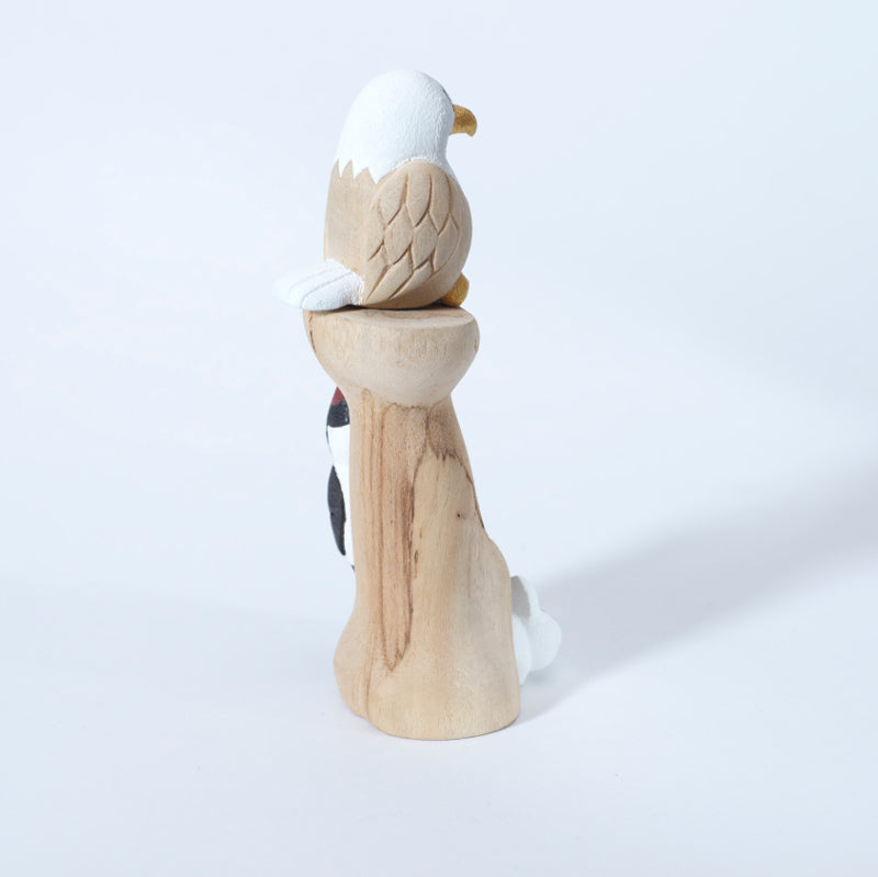 Evander Shelendewa: Cottonwood, Eagle, Woodpecker & Bunny on a stump