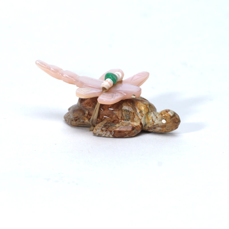 Daisy Rose Leonard: Picasso, Turtle with Pink Mussel Shell Dragonfly