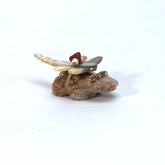 Daisy Rose Leonard: Picasso Marble, Frog with Abalone Dragonfly