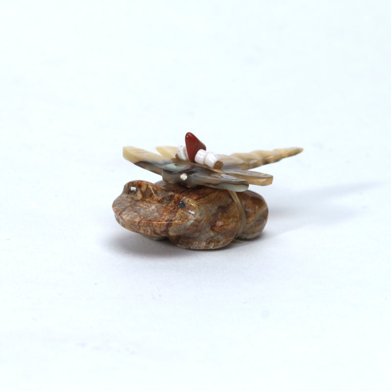 Daisy Rose Leonard: Picasso Marble, Frog with Abalone Dragonfly
