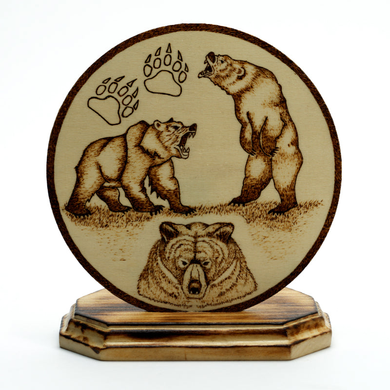 Richard Panteah Jr: Wood Burned Plaque, Bears