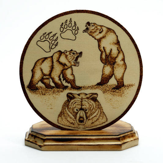 Richard Panteah Jr: Wood Burned Plaque, Bears