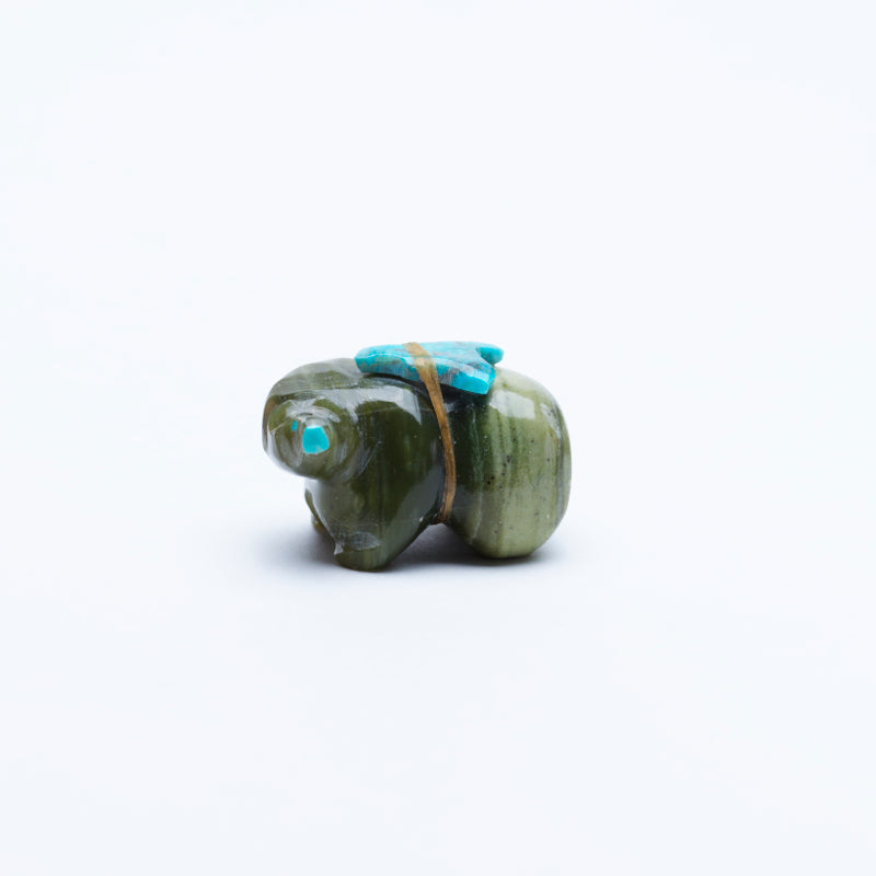 Sylvia Quam: Green Serpentine, Bear With Turquoise Gift