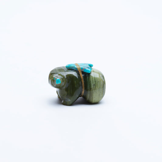 Sylvia Quam: Green Serpentine, Bear With Turquoise Gift