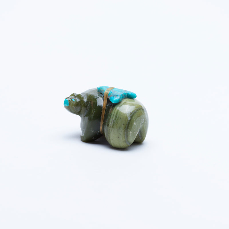 Sylvia Quam: Green Serpentine, Bear With Turquoise Gift