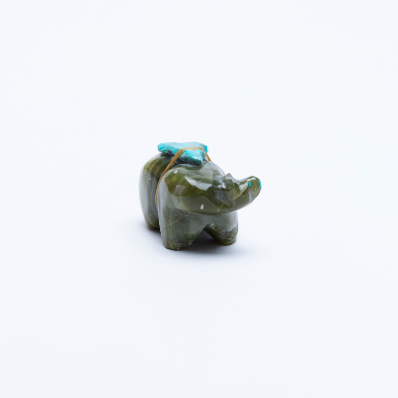 Sylvia Quam: Green Serpentine, Bear With Turquoise Gift
