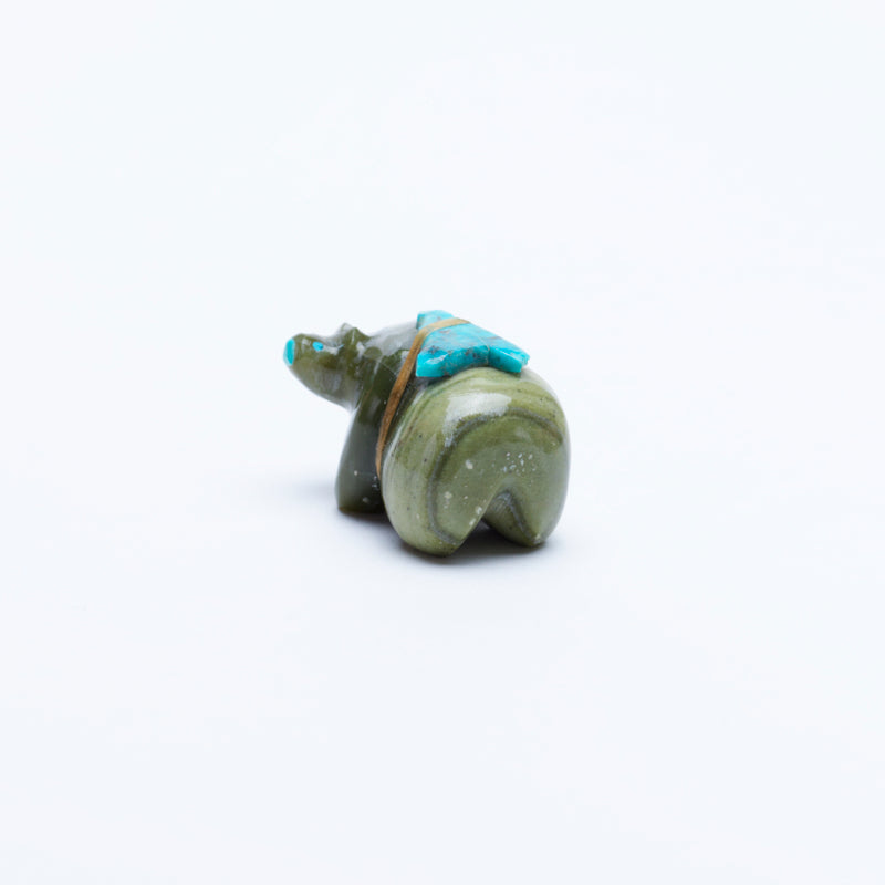 Sylvia Quam: Green Serpentine, Bear With Turquoise Gift