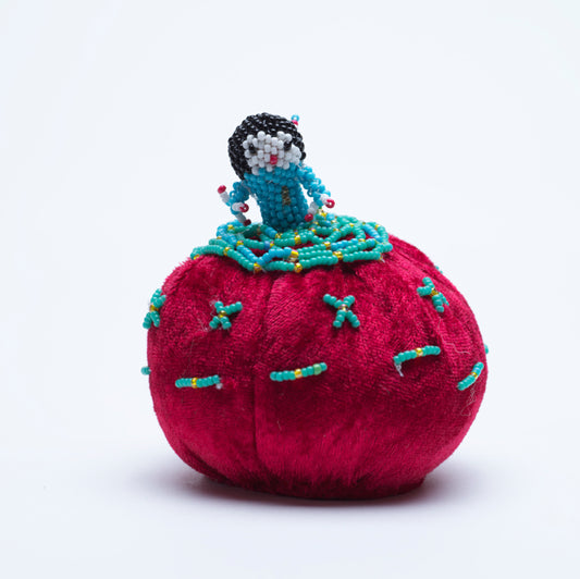 Marilyn Allapowa: Red Velvet, Turquoise/Gold Beaded Pin Cushion