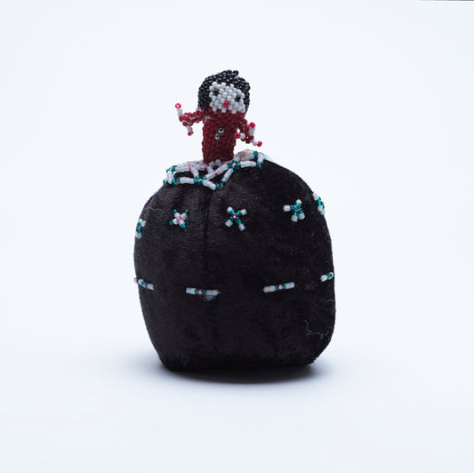 Marilyn Allapowa: Black velvet, White/Red Beaded Pin Cushion
