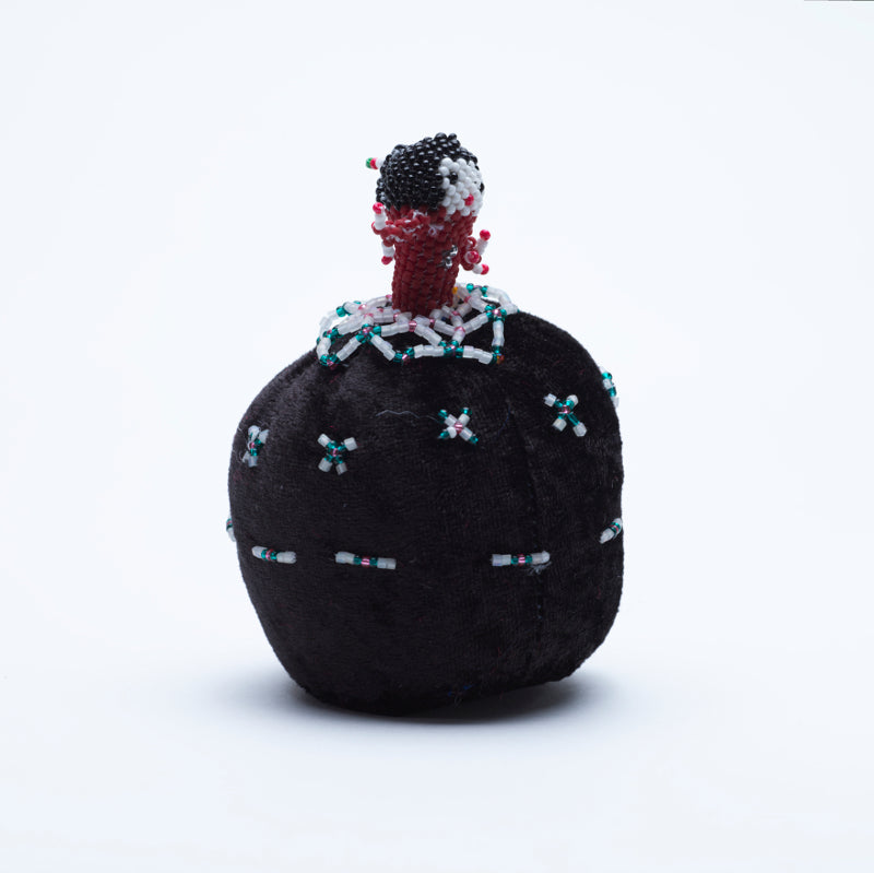 Marilyn Allapowa: Black velvet, White/Red Beaded Pin Cushion