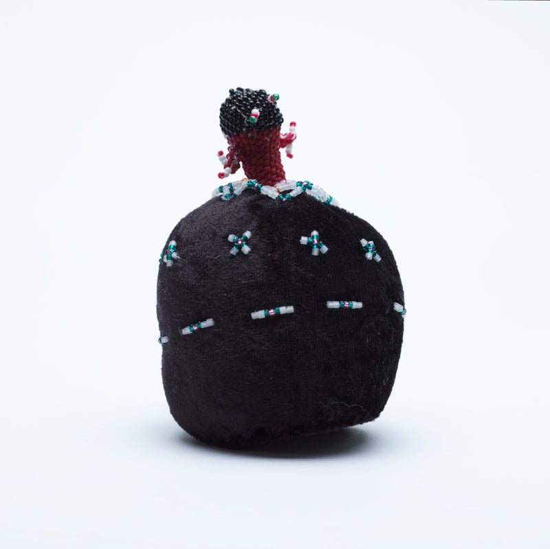 Marilyn Allapowa: Black velvet, White/Red Beaded Pin Cushion