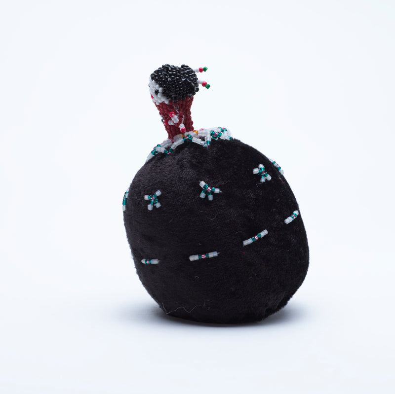 Marilyn Allapowa: Black velvet, White/Red Beaded Pin Cushion