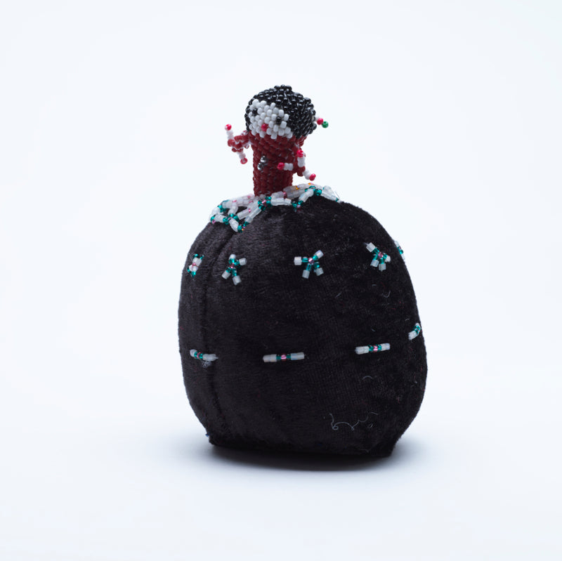 Marilyn Allapowa: Black velvet, White/Red Beaded Pin Cushion