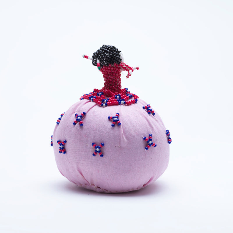Marilyn Allapowa: Pink Cloth, Red/Blue/White Beaded Pin Cushion