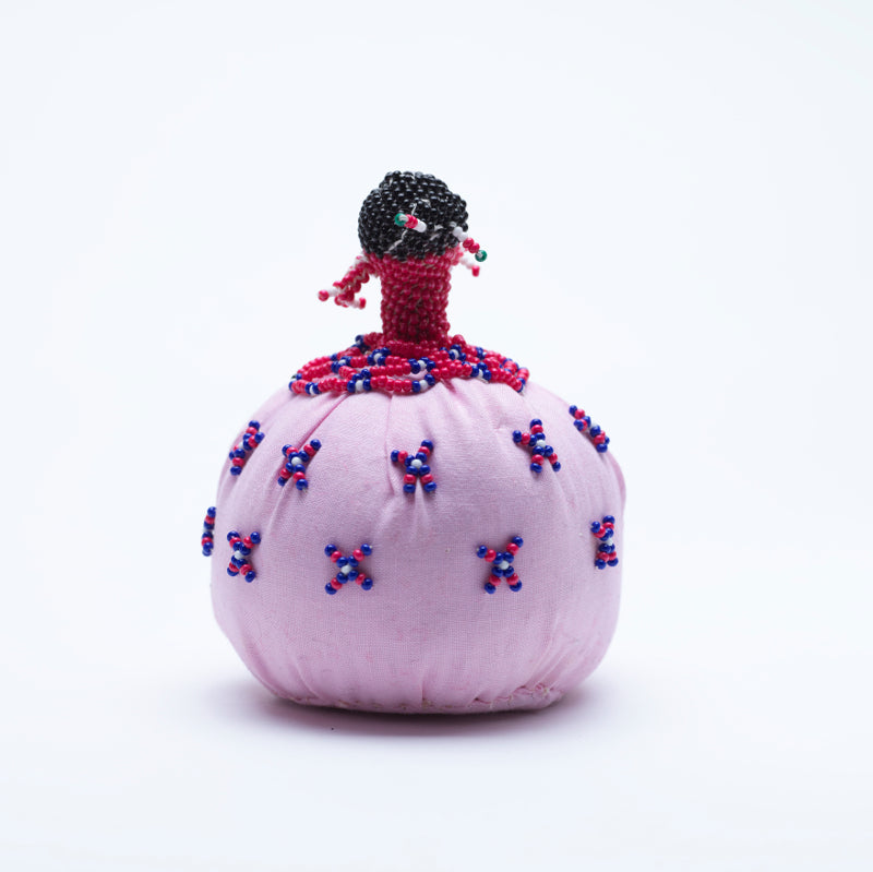 Marilyn Allapowa: Pink Cloth, Red/Blue/White Beaded Pin Cushion