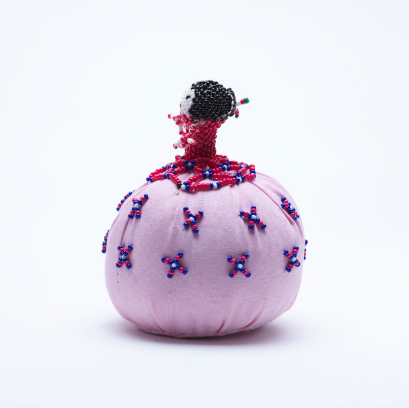 Marilyn Allapowa: Pink Cloth, Red/Blue/White Beaded Pin Cushion