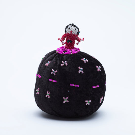 Marilyn Allapowa: Black Velvet, Pink/Red Beaded Pin Cushion