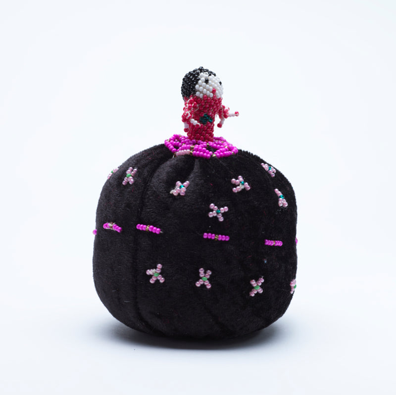 Marilyn Allapowa: Black Velvet, Pink/Red Beaded Pin Cushion