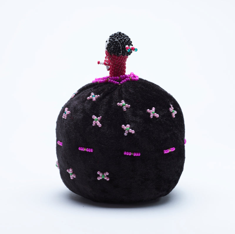 Marilyn Allapowa: Black Velvet, Pink/Red Beaded Pin Cushion